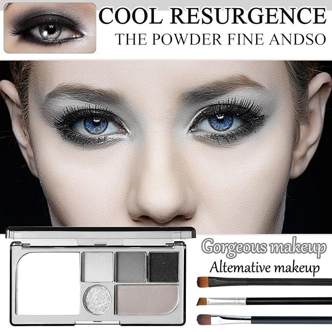 Black Grey Smoky Eyeshadow Palette,15 Colors Matte Shimmer Pigmented Eye Shadow Makeup Palette Set with 3 Eyeshadow Brushes,Glitter Eye Shadow Palette for Daily Halloween Goth Makeup(L)