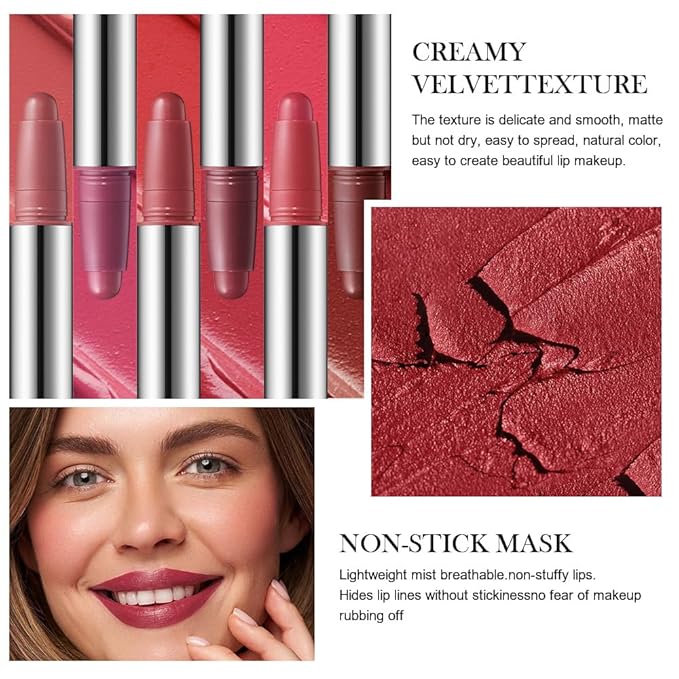 2Pcs Matte Lipstick Crayon Set for Women, Long Lasting Waterproof Velvet Lip Liner Pencil, High Pigment Creamy Lipstick, Longwear Non-Drying Lip Makeup Cruelty-free 24 Hours Original, 01#+04#