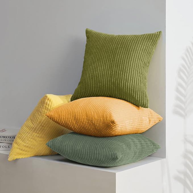 Topfinel 12x12 inch 4 Pack Decorative Throw Pillow Covers,Soft Velvet Modern Double-Sided Designs, Mix and Match for Home Fall Decor, Cushion Covers Set of 4 (Yellow/Green)