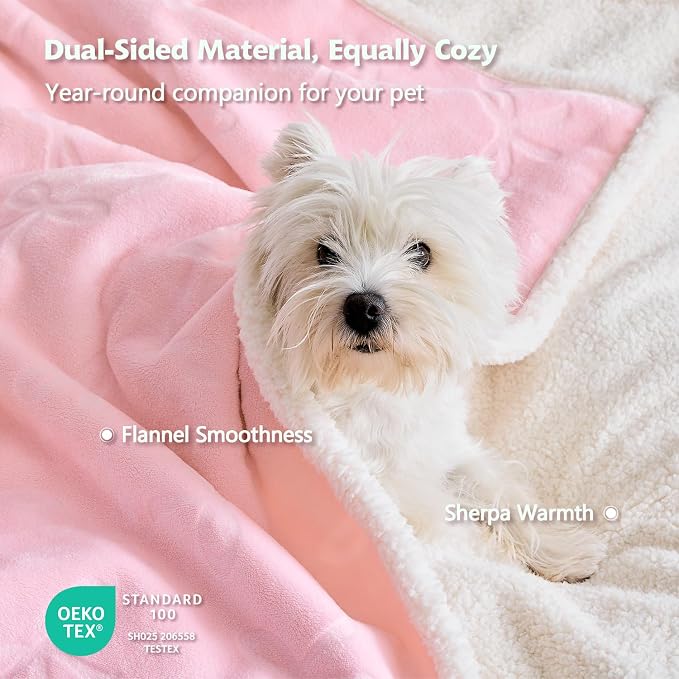 Pet Blankets for Cats - Waterproof Cat Blanket Washable - Sherpa Fleece Puppy Blanket, Soft Plush Reversible Throw Protector for Bed Couch Car Sofa, 40"X50", Pink Bows