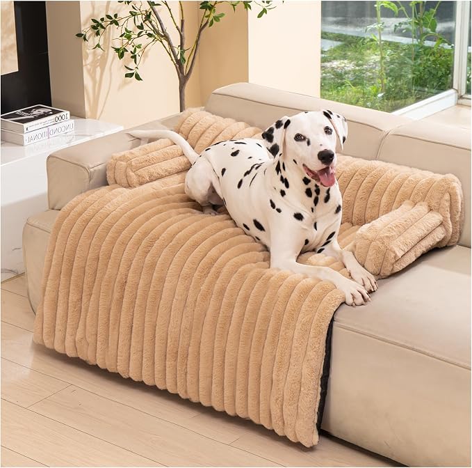 Avont Breathable Dog Couch Mat, Non-Slip Sofa Protector with Soft Plush | Available with Faux Rabbit Fleece and Washable Cover, in M and L, Dark Grey, Light Grey, Brown