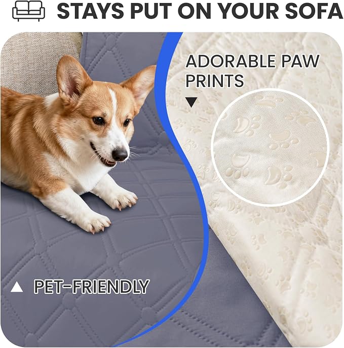 Waterproof Couch Covers for Pets, Waterproof Dog Bed Cover, Anti-Slip Soft Dog Blankets, Couch Cover for Dogs Washable, Pet Blanket for Puppy Large Dogs Cat (82x102 Inch, Grey Blue)