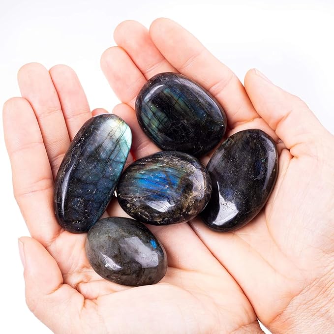 Large Labradorite Crystals Gemstone Polished Palm Stone Healing Crystals Thick Natural Reiki Worry Stone Energy Balancing Anxiety Stress Relief Meditation 1 Pc