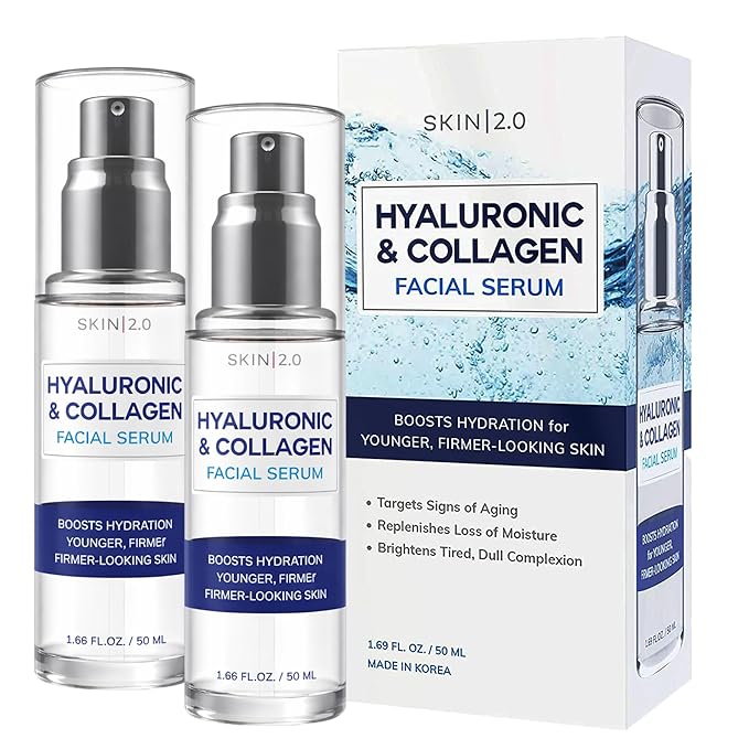 Hyaluronic Acid & Collagen Face Serum - Dermatologist Tested, Skin Tightening, Hydrating - Anti-Aging, Clean Beauty, Cruelty-Free Korean Skincare for All Skin Types - Duo Pack