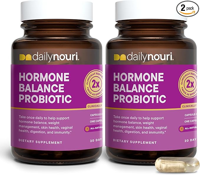 DAILYNOURI Hormone Balance Probiotic for Women | Supports Healthy Estrogen, PMS, PCOS, Perimenopause, Vaginal pH, Yeast, Gut Health, Skin & Immunity | 7 Strains + Vegan Omega Oil | 30-Day Supply