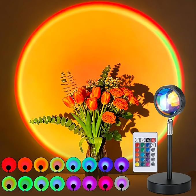 Balkwan Sunset Lamp Projection Rotation Rainbow Projection Lamp Led Romantic Visual Led Light Network Red Light with USB Modern Floor Stand Night Light Living Room Bedroom Décor (Multicoloured)