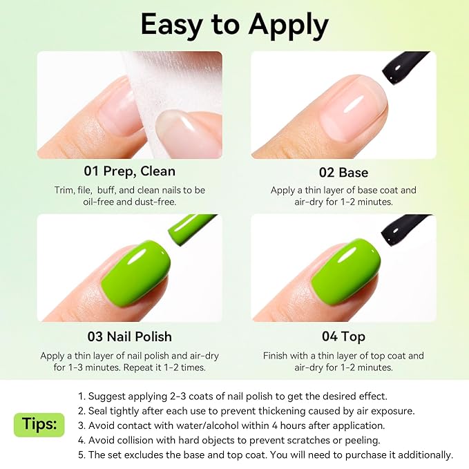 Green Nail Polish, Spring Summer Olive Teal Natural Green Shade Nail Polishes for Fingers & Toenails, Quick Dry, Non Gel, Rich in Castor Oil, Nail Art DIY at Home St. Patrick's Day Gift
