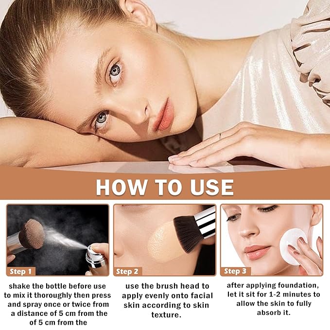 Airbrush Foundation Makeup Spray Full Coverage Foundation for Mature Skin,Long-lasting Airbrush Flawless Setting Spray,Waterproof Foundation for Smooth Radiant Skin (06 Light Medium)