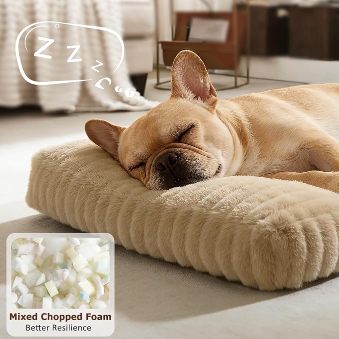 Dog Bed Medium Size Dog, Flat Pet Beds with Removable Washable Cover, Pet Mat Cute Crate Bed Thick Shredded Chopped Crate Foam & Anti Slip Bottom for Indoor, Beige