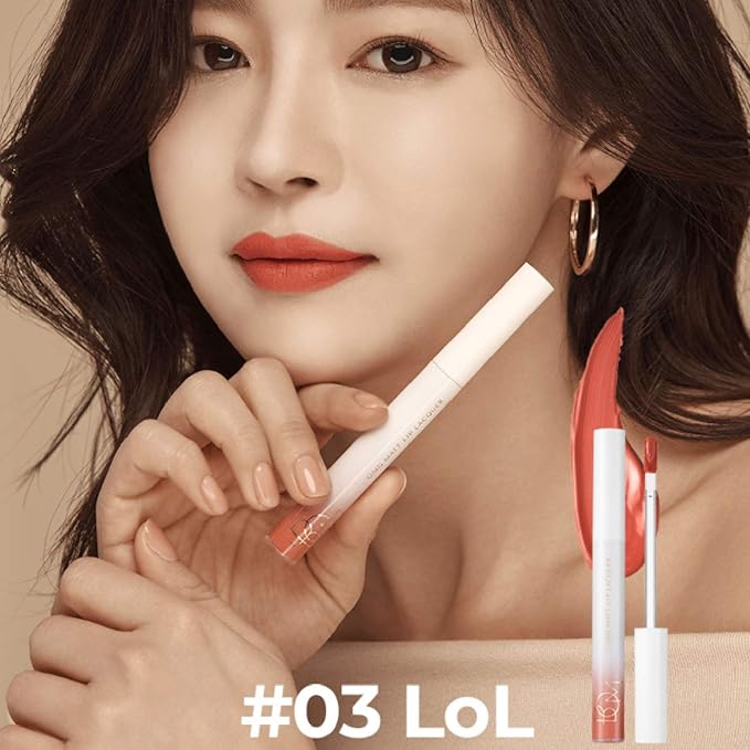 BOM OMG Matte Lip Lacquer #3 LOL Waterproof Long Lasting Smudge-Proof, Lightweight, Vibrant Lips, Matte Finish, Full Coverage, Korean Makeup 0.14 oz
