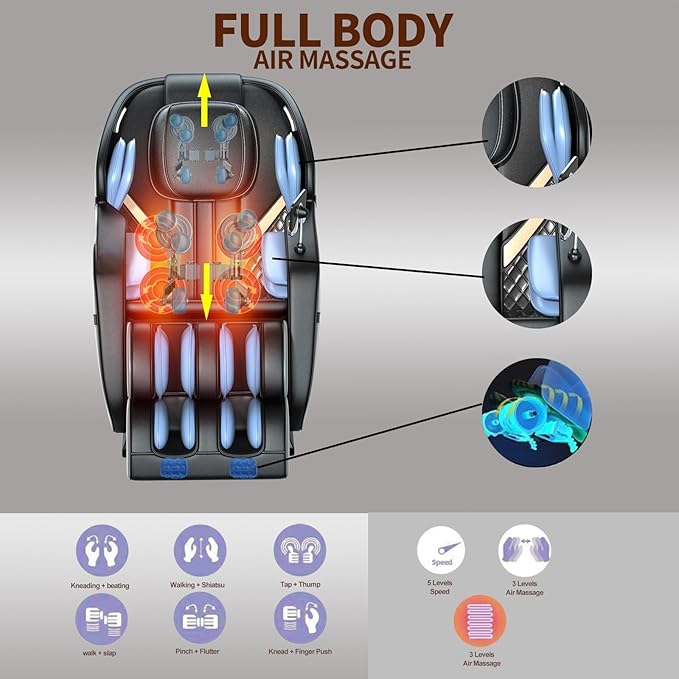 Full Body Massage Chair,Dual-core S Track Zero Gravity Massage Recliner Chairs with 24 Rollers, 5 Auto Modes, 16 Airbag, Back Leg Heating, Bluetooth, Home or Office Use