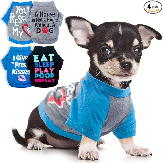 4 Pieces Dog Clothes for Small Dogs Boy Chihuahua Yorkie Clothes Spring Summer Pet Shirt Cute Puppy Shirts Outfits Dog T-Shirt (4 Pack, X-Small)