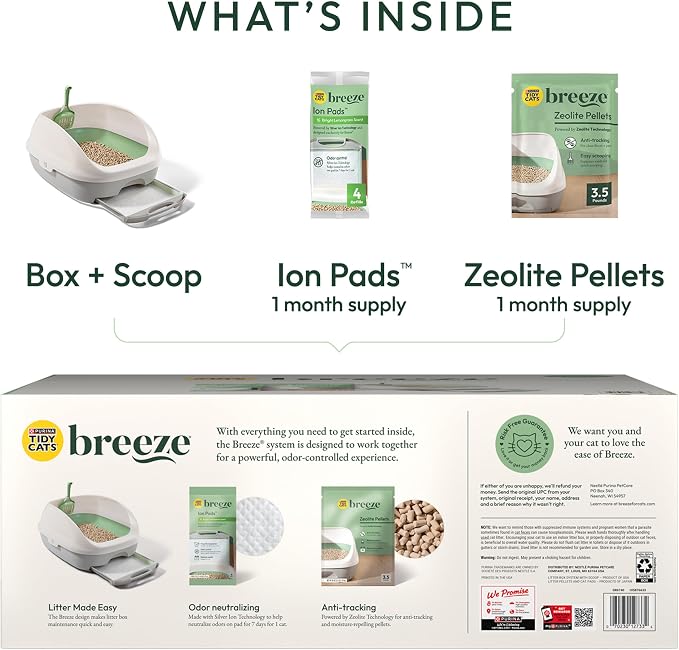 Purina Tidy Cats Breeze Cat Litter Box System Kit with Pellets & Pads | Cat litter box with scoop, plus Zeolite pellets and cat litter pads, easy-to-use kit for odor control