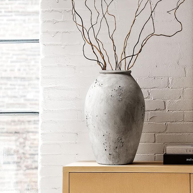LE TAUCI Ceramic Vase, 11.5 Inch Large Wabi-Sabi Vase, Tall Vase for Home Decor, Living Room Table & Mantel Centerpiece, Watertight & Sturdy, Weathered Stone Greige