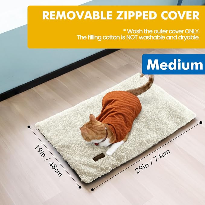 Self Warming Cat Bed Self Heating Cat Dog Mat Pad 29 x 18.9 in Extra Warm | Non Electric, Self Heated Cat Bed for Indoor Outdoor Pets, Removable Washable Cover, Non-Slip Bottom, Crinkle-Free, Beige