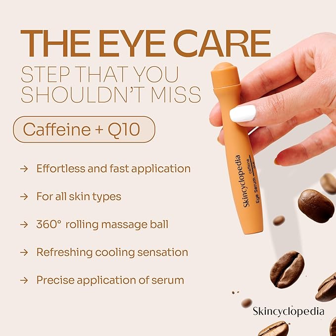 Under Eye Roll-On with Caffeine & Q10, Cooling Roller, Energizing Serum for Dark Circles & Under Eye Dark Spots, Puffiness Bags, Fine Lines & Wrinkles, Deep Hydration Activator.