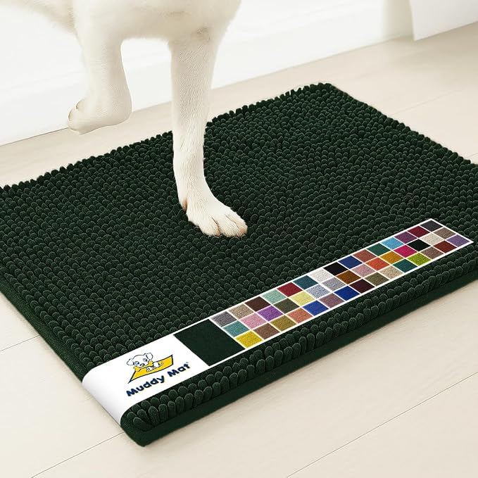 Muddy Mat® | Super Water Absorbent Door Mat Indoor, Microfiber Quick Dry Chenille Entryway Rug,Slip Resistant Front Door Mat,Indoor Mats for Entryway,Machine Washable Pet Rug, Hunter Green 24" x 60"