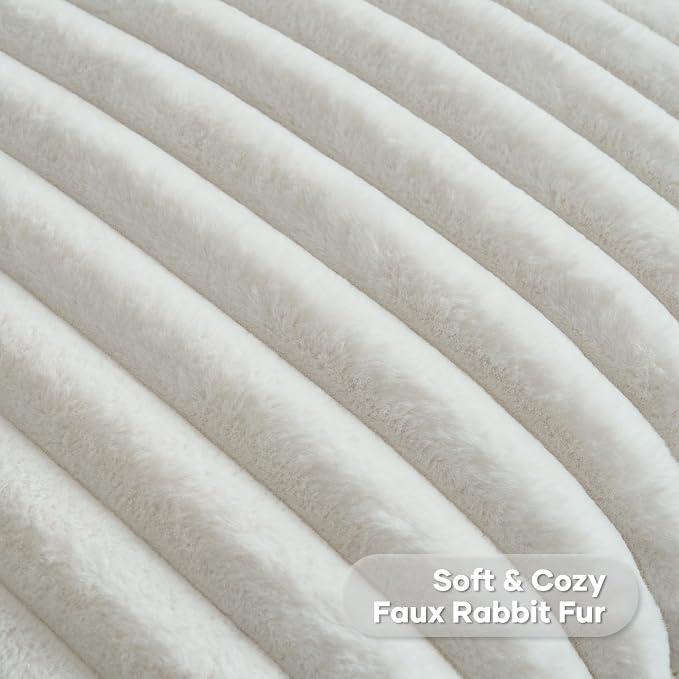 FUTEI Pack of 2 Faux Fur Throw Pillow Covers 24x24 Inch, Cream White | Fluffy Faux Rabbit Fur Front/Premium Velvet Back,Hidden Zipper,Machine Washable,Non-Shedding,Colorfast,Insert Not Included.