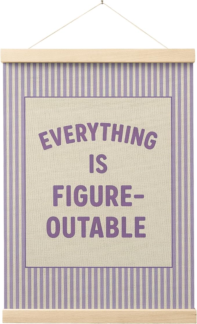 FGFK Everything Is Figureoutable Positive Affirmations Wall Art Poster Hanger Frame, Retro Purple Inspirational Canvas Prints Framed Wall Decor for Office Classroom Home Bedroom, 12x16 Inch