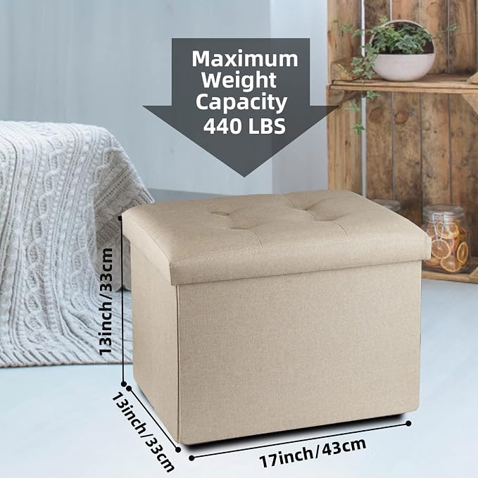 ALASDO Ottoman Storage Ottoman Footrest Stool Foldable Foot Rest Footstool Bench for Living Room 17x13x13inches Beige