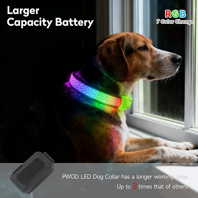 LED Dog Collar, Light Up Dog Collar,for Night Walking(Large,Green) | Adjustable,Bright RGB 7 Colors Light Glowing Collar,Waterproof,Nylon,Soft,For Medium and Large Dogs,USB C to Charge