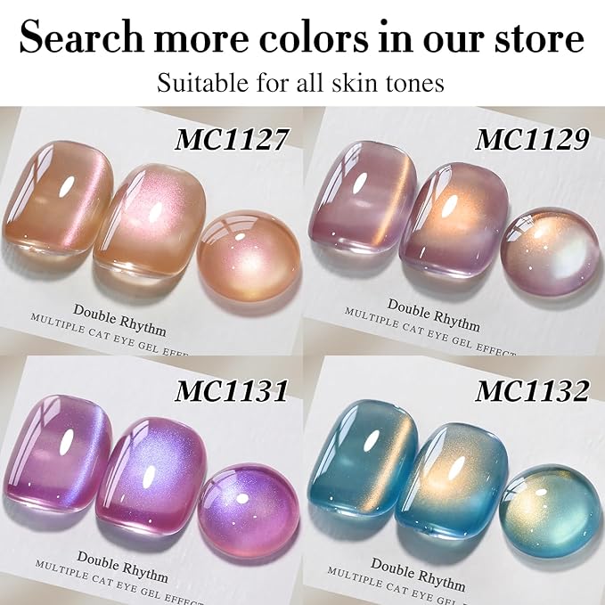 Double Rhythm 15ML Ice Glass Cat Eye Gel Polish with Magnet Holographic Glitter Shimmer Translucent Sheer Color Salon Soak Off Magnetic Nail at Home (Plum Purple-MC1130)