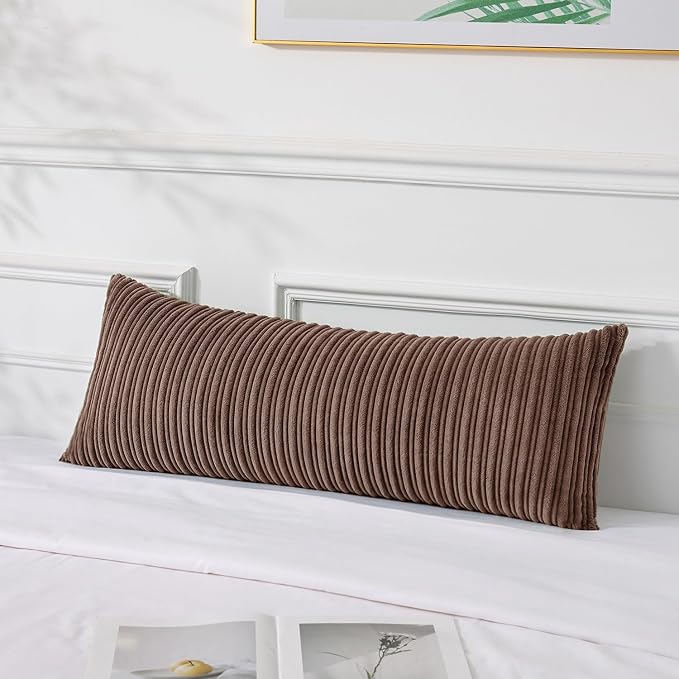 UGASA Fall 14x36 Inch Pillow Cover Pack of 1 Soft Boho Stripe Corduroy Large Long Rectangle Lumbar Cushion Case Farmhouse Decorative Throw Pilowcase for Bed, Couch, Sofa, Bedroom, Dark Brown