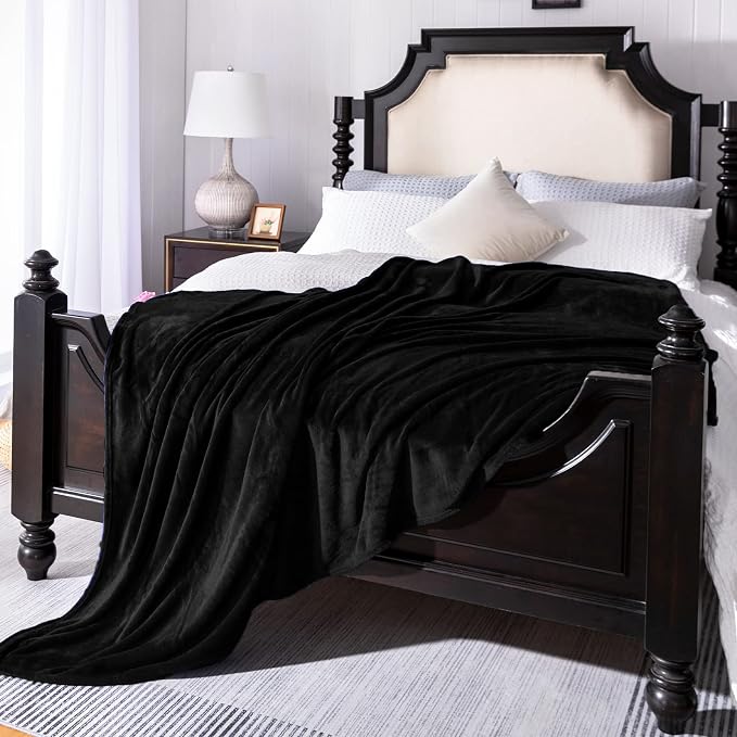 Black Fleece Plush Throw Blanket 50"x60"for Couch Sofa Fuzzy Cozy Flannel | Super Soft Lightweight Microfiber Blanket for Bed Chair bedroom Home Decor All Season,Birthday Gifts for Women Mom Adult