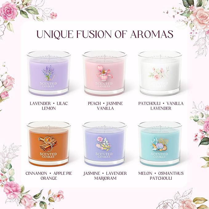 CHILLFLAME Scented Candles, Scented Candle Gift Set for Stress Relief, 6 Votive Candles for Women and Men, Birthday Candle Gifts for Women, Christmas Candles for Women (6 Colors, 14 oz)