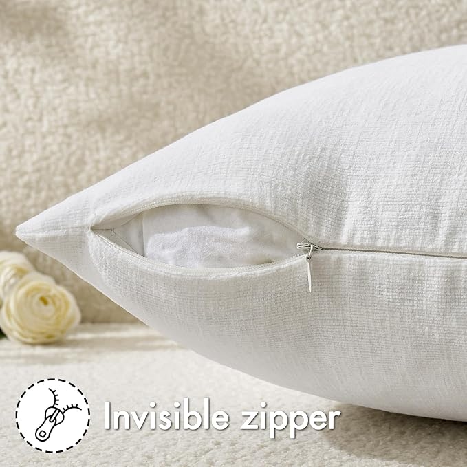 MIULEE White Chenille Couch Throw Pillow Covers, 18x18 | Set of 2, Soft Farmhouse Modern Home Decor, Decorative Pillowcases for Sofa Living Room Bed