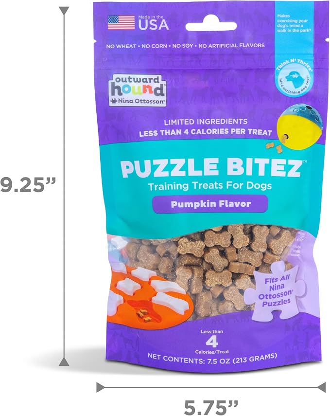 Outward Hound Nina Ottosson Puzzle Bitez Dog Treats, Pumpkin, 7.5 oz | USA Made, Healthy Bite-Sized Treats for Training Reward & Interactive Puzzle Toys, No Artificial Additives, Dogs & Puppies
