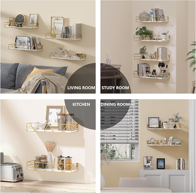 Floating Shelves Set of 4, Wood Wall Shelf, Farmhouse Shelf for Bedroom | Wall Mounted Floating Shelf for Living Room, Bedroom, Bathroom, Kitchen, Office
