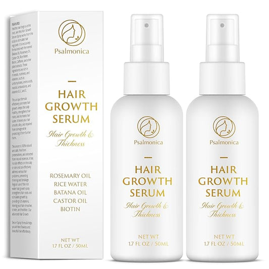 Hair Growth Serum: Rosemary Batana Castor Oil Rice Water Biotin Hair Oils for Hair Growth - Hair Growth Thickening Product - Hair Loss Treatments for Women Men(1.7 Fl Oz (Pack of 2))