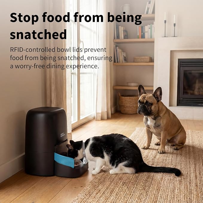 HoneyGuaridan RFID Automatic Cat Feeder,Collar Tag for Personalized Meal | 4.6L 5G WiFi Cat Food Dispenser with Cats Recognition,Diet Tracking and Anti-theft for Multi Pet Home and Different Diet