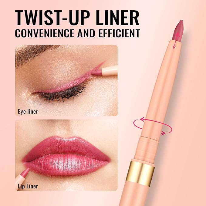 Oulac Pink Retractable Lipliner Pencil 2in1 Waterproof Makeup Crayon for Lip Liner and Eye Liner, Smooth and Creamy, Long Lasting Matte Finish, Vegan Beauty, 04 Pink Treat