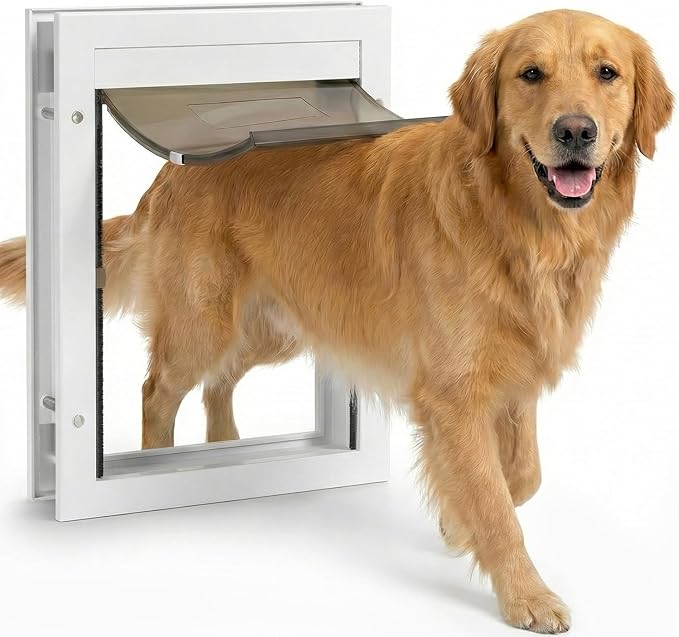 Dog Door for Large Dogs, X-Large Aluminum Frame Pet Door with 2-Way Lock, Easy Install on Interior Door/Screen/Wall, Weatherproof Magnetic Flap (X-Large, White)