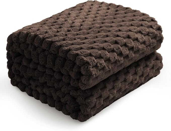Excervent Hexagon Jacquard Throw Blanket for Bed, 50x70 Inches, Brown | Decorative Fuzzy Flannel Fleece Throw Blanket for Sofa Bed Couch, Super Soft Cozy, Suitable for All Seasons