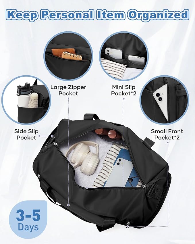 Gym Bag for Women,Travel Duffel Bag with Shoes Compartment Personal Item Carry On Overnight Bag for Mens Weekender Bag Training Handbag Sports Gym Tote Bag Yoga Bag Black