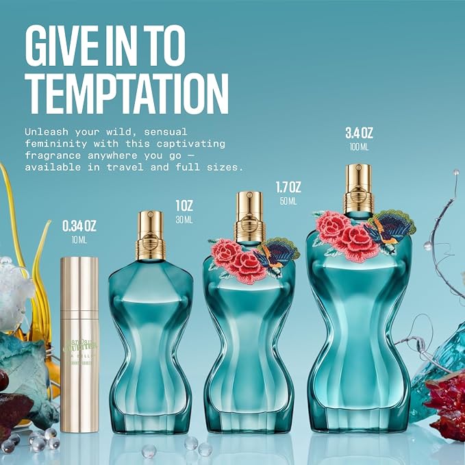 Jean Paul Gaultier La Belle Paradise Garden Eau de Parfum for Women - Long Lasting Floral Amber Womens Perfume with Blue Water Lily, Iris & Vanilla - Designer Fragrance Spray, 3.4 oz