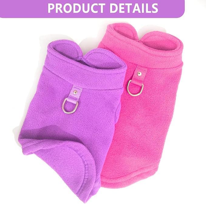 2 Pack XXXL Dog Sweater, Fleece Dog Sweaters for Large with Leash Ring Winter Warm Pet Sweater Thick Clothes Pullover Dog Sweatshirt Coat,XXXL,Pink,Purple