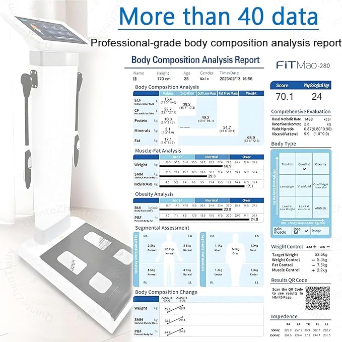 Smart Body Composition Analyzer,10.1 Inch Hd Touch Bioimpedance Analysis Machine,Fat Testing Machine,Health Management Tool,for Weight Control & Fat Analysis