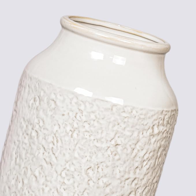 White Ceramic Vase, Minimalist White Vases for Flowers, Modern Decorative Vase for Home Decor, Centerpiece Wedding Dining Living Room Kitchen Decor 9 inch