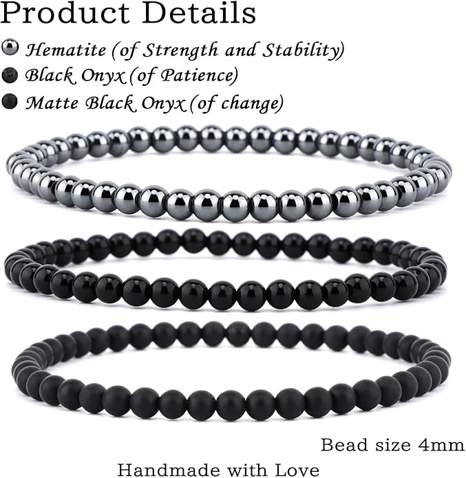 NCB 2.3-Piece 4mm Natural Crystal Gemstone Stretch Bracelets – Handmade Reiki Energy Healing Jewelry for Meditation,Yoga, Unisex