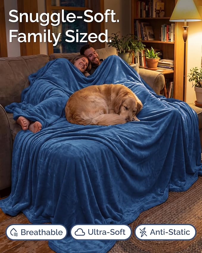 Ultra Soft Fleece Blanket Oversized King Size - Flannel Fleece Luxury Blanket - Lightweight for Couch Bed Chair - Thick, Warm and Breathable - All Season Cozy, Royal Blue