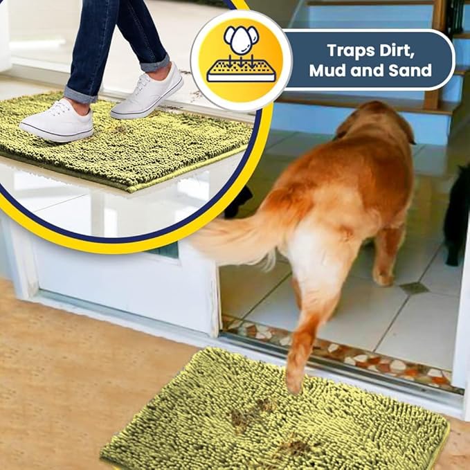Muddy Mat® | Super Water Absorbent Door Mat Indoor, Microfiber Quick Dry Chenille Entryway Rug, Slip Resistant Front Door Mat, Indoor Mats for Entryway, Machine Washable Pet Rug, Yellow 32" x 44"