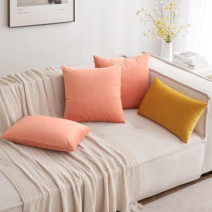 MIULEE Velvet Throw Pillow Covers 18x18 Inch Pack of 2 Coral Red | Soft Solid Decorative Pillow Covers, Modern Luxury Home Decor, for Couch Chair Sofa Bedroom Livingroom