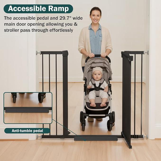 Mumeasy 36" Extra Tall Dog Gate, 29.7-46" Baby Gate for Stairs & Doorways