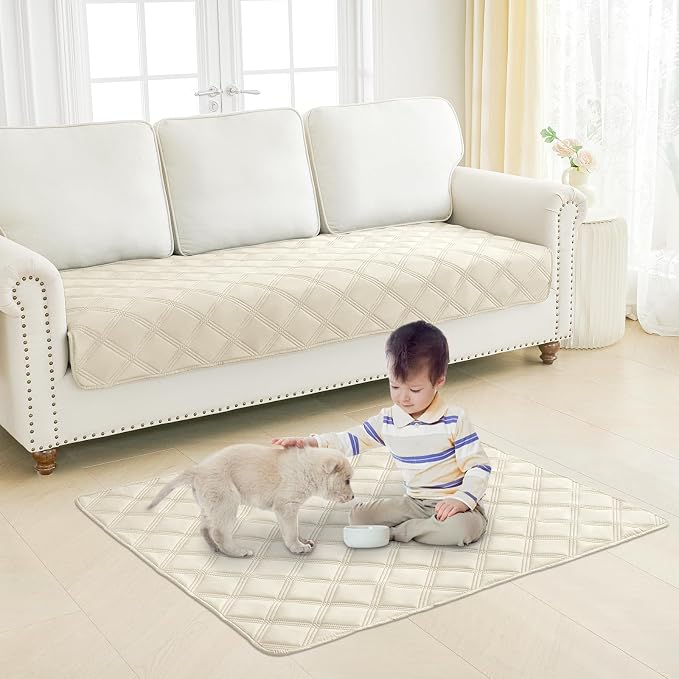 Smiry Waterproof Dog Bed Cover, Reversible Pet Blanket for Sofa Couch | Soft Washable Dog Blanket, Leakproof Couch Cover for Dogs Cats & Furniture Protection, 68x82, Beige/Beige
