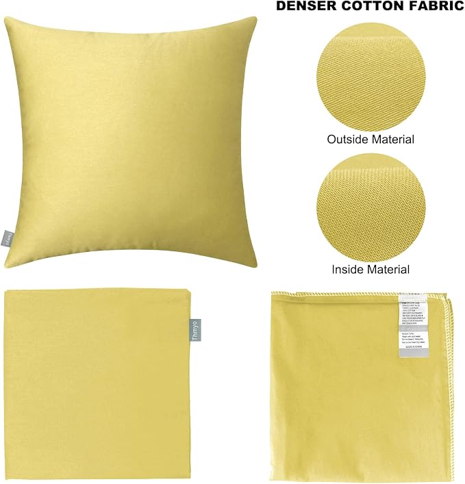 Thmyo 4-Pack 100% Cotton Comfortable Solid Decorative Throw Pillow Case, Square Cushion Cover Pillowcase Sublimation Blank Pillow Covers DIY Throw Pillowcase(18x18 inch/ 45x45cm,Light Yellow 2)