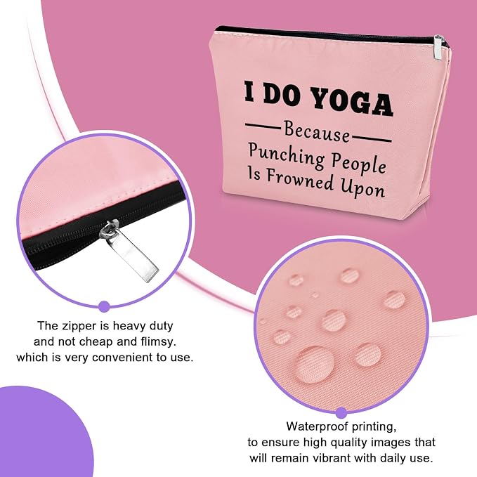 Sazuwu Yoga Themed Pink Makeup Bag Cosmetic Bag for Yoga Lovers Teachers Training Thank You Birthday Present Travel Pouch